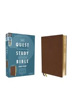 Niv, Quest Study Bible, Large Print, Leathersoft, Brown, Comfort Print: The Only Q and A Study Bible