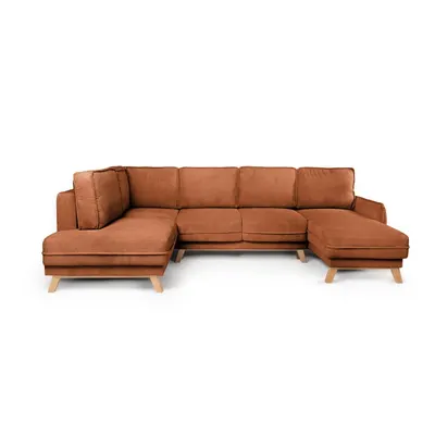 Colțar portocaliu extensibil cu tapițerie din catifea reiată (cu colț pe partea stângă /în formă de "U") Tori – Bonami Selection
