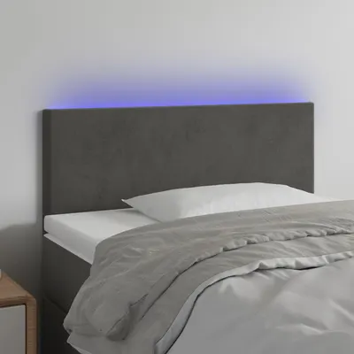 vidaXL Tăblie de pat cu LED, gri închis, 90x5x78/88 cm, catifea