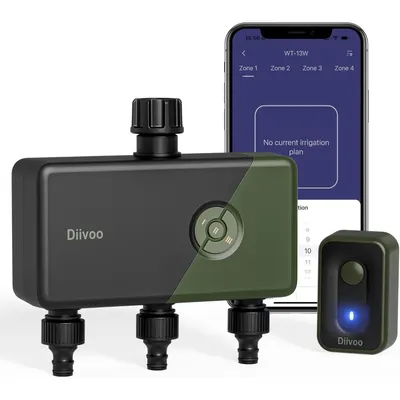 Programator Wifi automat pentru irigare Diivoo DI-WT11W-EUGN, 3 zone, IP54, functie Rain Delay, Control Aplicatie, RFID 60M