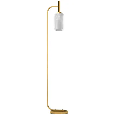 HOMCOM Lampă de Podea Modernă cu Luminozitate Reglabilă, Abajur din Sticlă și Întrerupător de Picior, 29x25x153 cm, Auriu | Aosom Romania