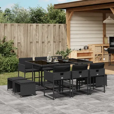 Gossi set mobilier de exterior cu perne, 11 piese, negru, poliratan