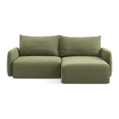 Colțar verde extensibil/cu spațiu de depozitare cu tapițerie din catifea (cu colț pe partea dreaptă/cu șezlong) Kalena – Makamii