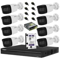 Sistem complet de supraveghere Dahua DH-8CEXT80MA-5MP HDCVI cu 8 camere de exterior de 5MP, 3.6mm, IR 80m, microfon