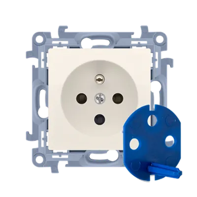 Priza DATA cu impamantare cu cheie de autorizare , 16 A, 250V~, crem, borne cu surub