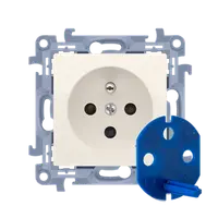 Priza DATA cu impamantare cu cheie de autorizare , 16 A, 250V~, crem, borne cu surub
