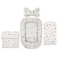 Set 4 in 1 Cosulet bebelus, MimiNu, Baby Cocoon 75x55 cm, Husa bumbac, Din bumbac certificat Oeko Tex Standard 100, Cu paturica 50x70 cm, Cu salteluta, Cu perna fluture, Leaves