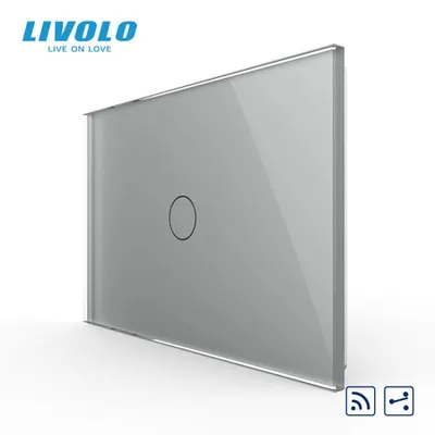 Intrerupator simplu, standard italian, cap scara / cap cruce, control telecomanda RF, cu panou sticla, 3M Gri