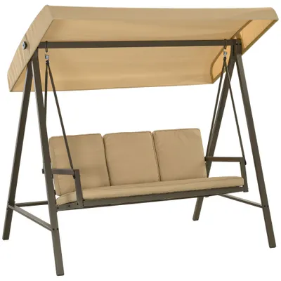 Outsunny Balansoar Hollywood Balansoar de grădină Bancă-balansoar, copertină reglabilă, 200 cm x 125 cm x 175 cm, Bej + Maro | Aosom Romania