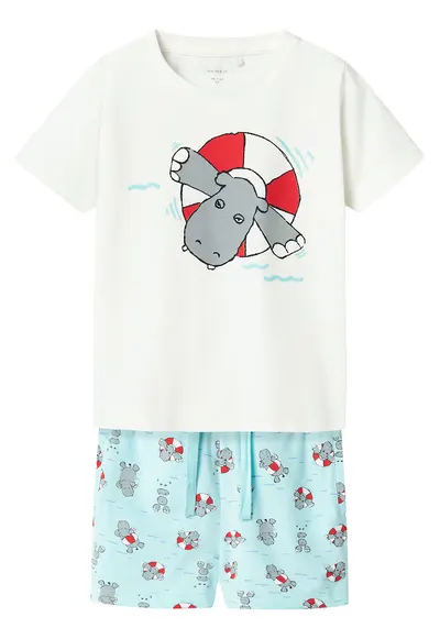 Set tricou si pantaloni scurti baieti 13241038 - Bumbac organic - Alb/Albastru deschis - Alb/Albastru deschis