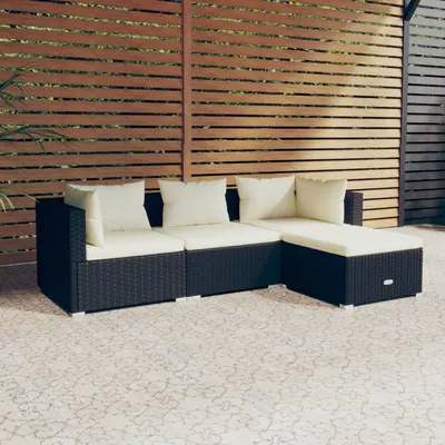 Gossi set mobilier de gradina cu perne, 4 piese, negru, poliratan