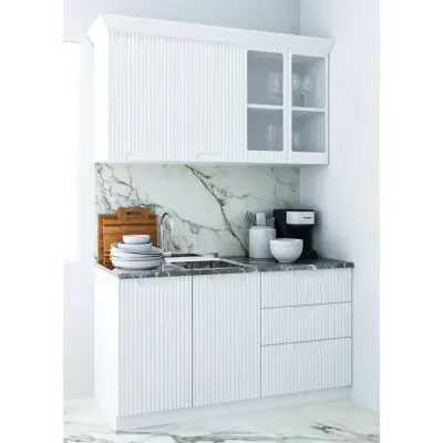 Set bucatarie SPACE 140 cm, 4 corpuri, cu sertare, blat termorezistent, fronturi MDF, alb rustic