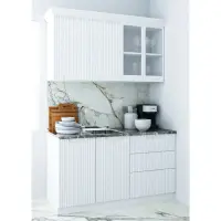 Set bucatarie SPACE 140 cm, 4 corpuri, cu sertare, blat termorezistent, fronturi MDF, alb rustic