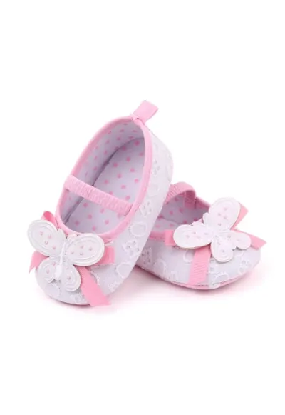 Balerini Cu Fluturasi - Casual - Textil - Fete - Banda Elastica - Alb - Roz