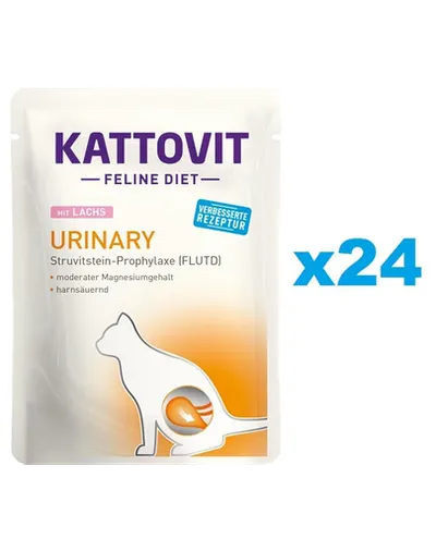 KATTOVIT Feline Diet Urinary hrana umeda dietetica pentru pisici in prevenirea pietrelor struvit, cu somon 24 x 85 g
