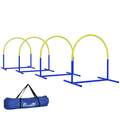 PawHut Echipament de Agilitate pentru Câini, Set Portabil din 4 Piese pentru Antrenament, 95x88x64 cm, Albastru | Aosom Romania