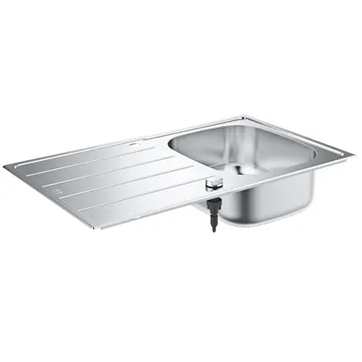 Chiuveta bucatarie Grohe 31552SD1, picurator, 1 cuva, reversibila, montare pe blat, evacuare automata, kit montaj si evacuare, Argintiu