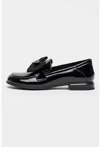 Pantofi loafer din piele lacuita cu aplicatie funda - Negru