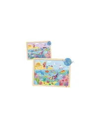 Set de 4 puzzle-uri din lemn cu 24 și 35 de piese și 4 postere