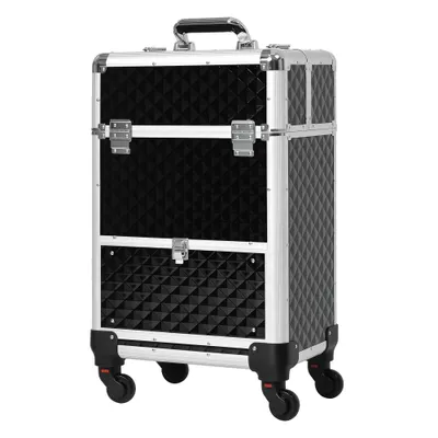 HOMCOM Valiză trolley machiaj geantă cosmetică vanity mâner telescopic reglabil 34L x 25l x 62H cm alu. negru | Aosom Romania