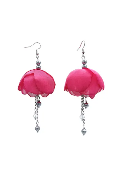 Cercei lungi floare voal Balerina - Roz