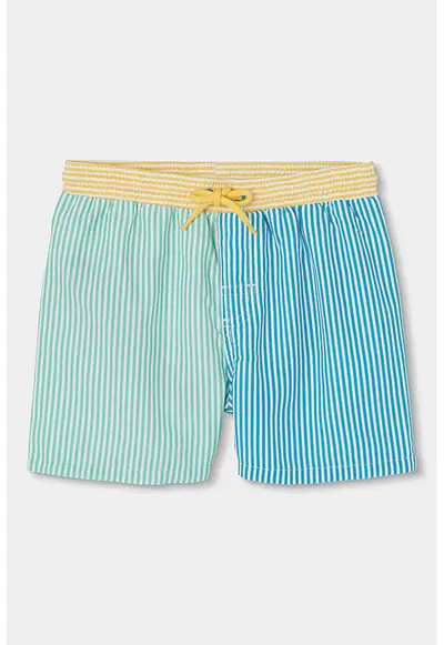 Pantaloni scurti de inot cu model in dungi si talie ajustabila - Verde/Galben/Albastru