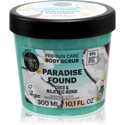 Organic Shop Paradise Found Coco & Majestic Monoi exfoliant pentru corp pentru un bronz frumos și o piele sănătoasă 300 ml