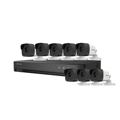 Sistem supraveghere exterior basic HikVision, 8 camere, 5 MP, IR 30 m, 2.8 mm, microfon