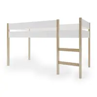 Pat din lemn semi-inalt junior, 200x90 cm, Cu loc de joaca dedesubt, Din lemn de pin certificat FSC, Tratat cu ceara naturala ecologica, Alb, YappyKids, YappyGrott