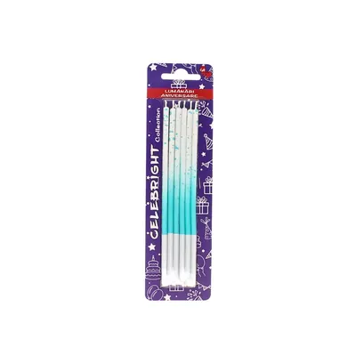 Set 6 lumânări pentru tort, Celebright, turcoaz, degrade cu picățele, 15 cm