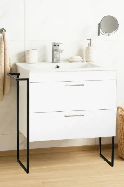 Set Baza si Lavoar seria 067, cu sertare, cadru metalic, 70 cm, alb