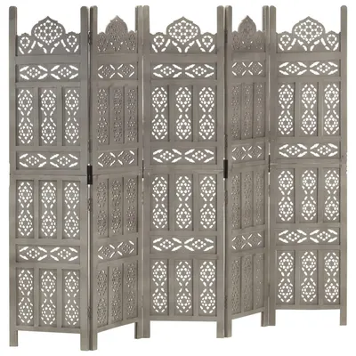 vidaXL Paravan cameră sculptat manual 5 panouri gri 200x165 cm mango