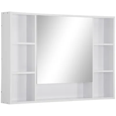Kleankin Dulap cu Oglindă pentru Baie, Spațiu de Depozitare cu Rafturi, 100x15x70cm, Design Modern, Alb | Aosom Romania