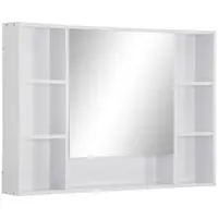Kleankin Dulap cu Oglindă pentru Baie, Spațiu de Depozitare cu Rafturi, 100x15x70cm, Design Modern, Alb | Aosom Romania