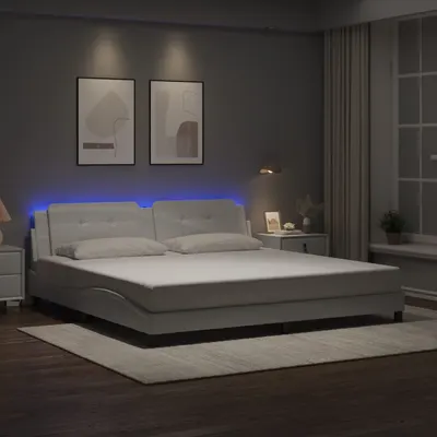 vidaXL Cadru de pat cu LED fără saltea, Zadar, alb, 200x200 cm