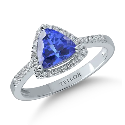 Inel din aur alb cu tanzanit trillion de 1.4ct si diamante de 0.19ct
