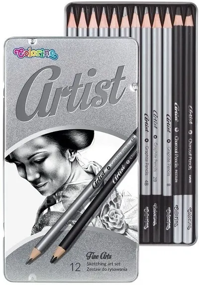 Creioane grafit Colorino Artist - 12 buc., in cutie metalica