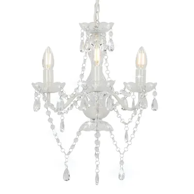 vidaXL Candelabru cu mărgele, alb, rotund, 3 becuri E14