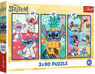 Puzzle pentru copii Trefl din 3 x 80 piese - Lumea lui Stitch