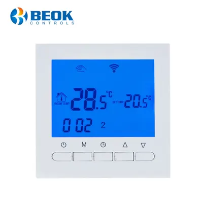 Termostat WiFi pentru centrala termica pe gaz si incalzire in pardoseala, Aplicatia mobila Smart Life, BeOk BOT-313WiFi alb