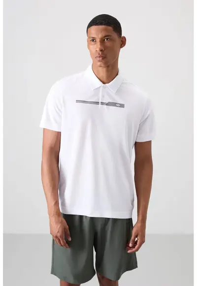 Tricou polo alb - 100% poliester - cu nasturi