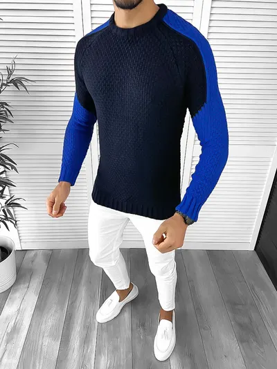 Pulover barbati gros slim fit bleumarin T3594 k20