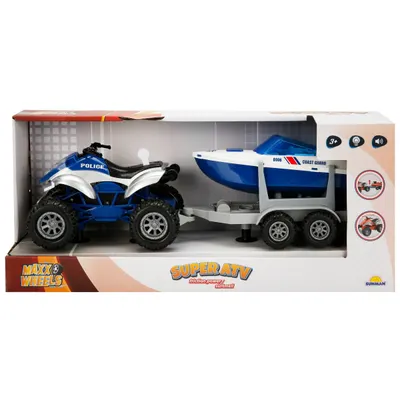 Set Super ATV cu remorca si barca, Maxx Wheels, Albastru