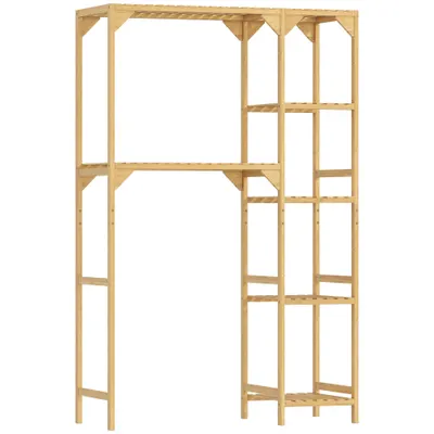 HOMCOM Mobilier deasupra mașinii de spălat din bambus cu 7 rafturi reversibile, spațiu economisitor, pentru depozitare și organizare, pentru baie și spălătorie, 100x40x157 cm, culoare lemn | Aosom Romania