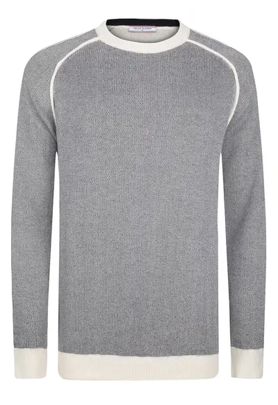 Pulover din bumbac cu maneci raglan - Gri inchis melange/Crem