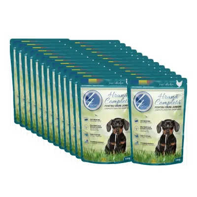 4DOG Junior, XS-XL, Pui, plic hrană umedă câini junior, (în sos), bax, 100g x 24buc