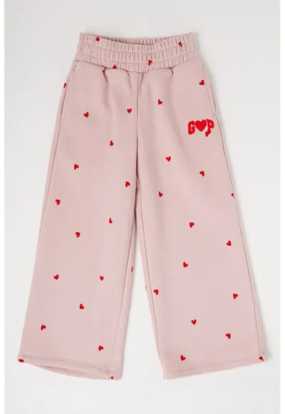 Pantaloni cu croiala ampla si model inimi - Rosu/Roz deschis