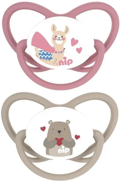 Suzete din silicon NIP - Butterfly, Lama și ursuleț, 0-6 luni, 2 bucăți