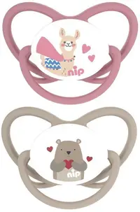 Suzete din silicon NIP - Butterfly, Lama și ursuleț, 0-6 luni, 2 bucăți