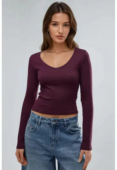 Bluza dama - Mov - Jerseu - Decolteu in V